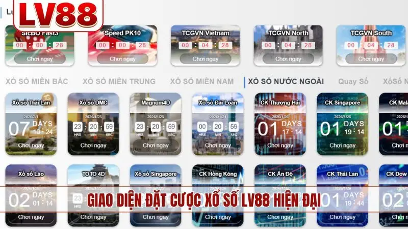 Giao diện đặt cược xổ số LV88 hiện đại
