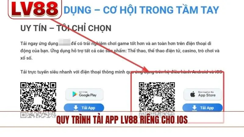 Quy trình tải app LV88 riêng cho iOS